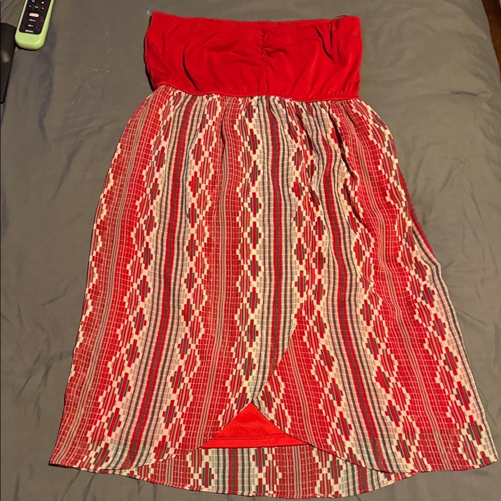 Judith March Vibrant Strapless Dress in Red and White